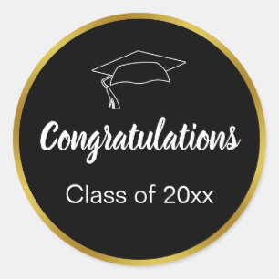 Sticker Rond Félicitations Black White Gold Class Graduation