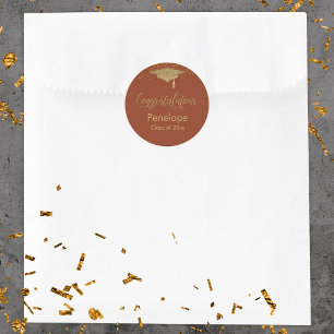 Sticker Rond Félicitations Confetti Graduation Terracotta