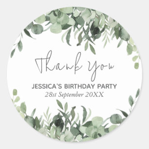 Sticker Rond Félicitations d'anniversaire Eucalyptus en aquarel