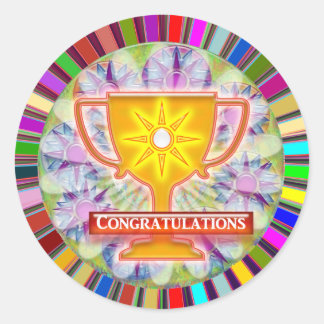 Sticker Rond FÉLICITATIONS : Décor de Trophée et Roues Étincela