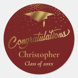Sticker Rond Félicitations Diplômé, Classe de Bourgogne d'or