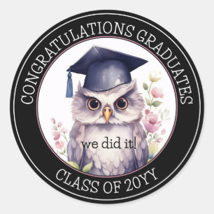 Sticker Rond Félicitations Diplômée Cute Graduation Owl