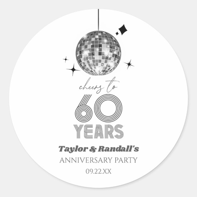 Sticker Rond Félicitations Disco 60 Ans de Mariage (Devant)