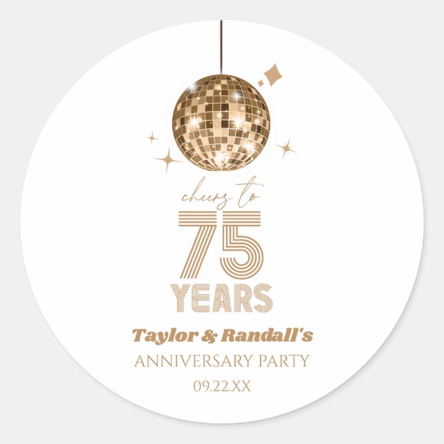 Sticker Rond Félicitations Disco 75 Ans de Mariage (Devant)
