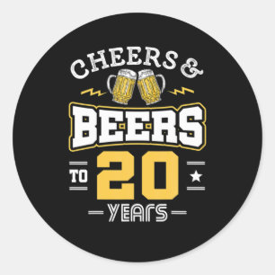 Sticker Rond Félicitations Et Bières Anniversaire 20 Ans