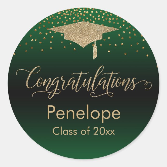 Sticker Rond Félicitations Gold Confetti Graduation Green (Devant)