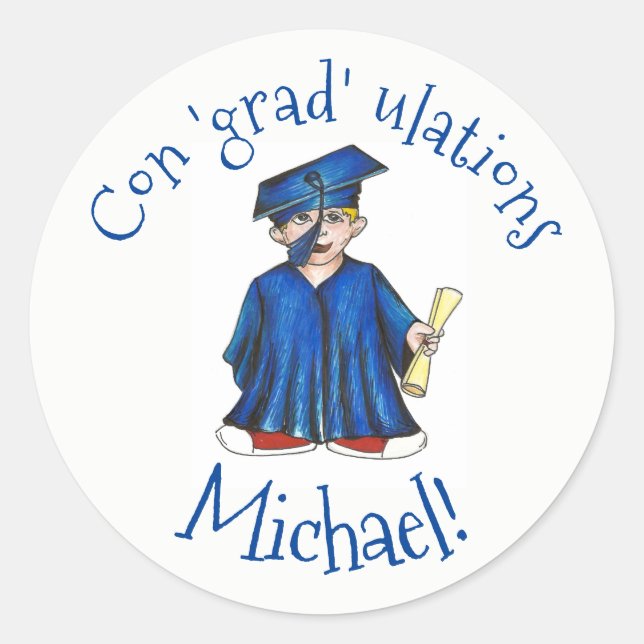 Sticker Rond Félicitations Grad Graduate Graduate Casquette Gow (Devant)