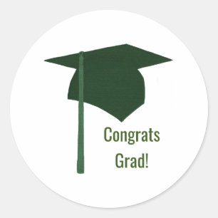 Sticker Rond Félicitations Grad Green Casquette et Tassel Gradu