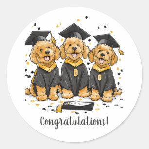 Sticker Rond Félicitations Graduation Goldendoodle Dogs