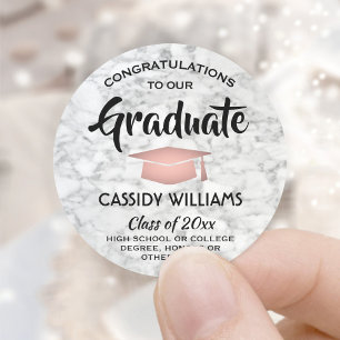 Sticker Rond Félicitations Marble & Rose Rose Gold Graduation
