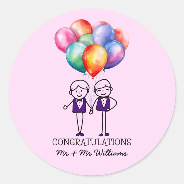 Sticker Rond Félicitations Mariage gay (Devant)