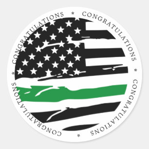 Sticker Rond Félicitations militaires à la ligne verte mince 