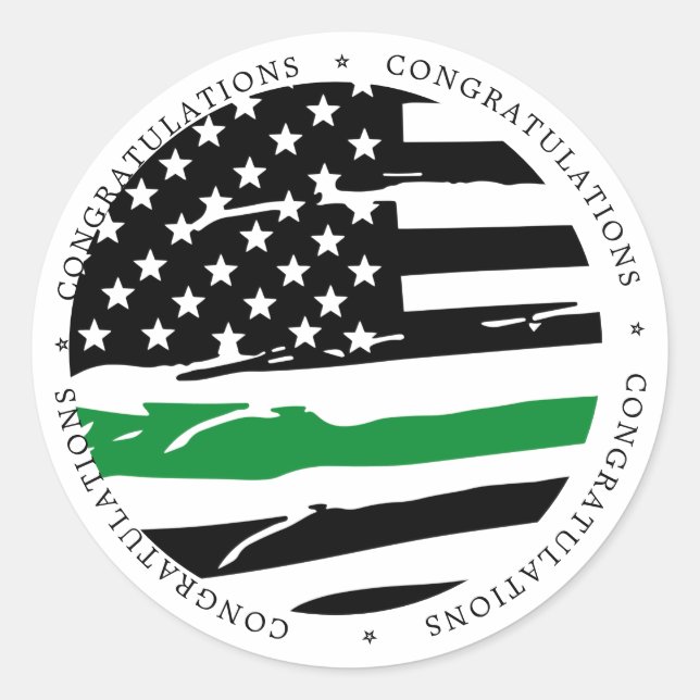Sticker Rond Félicitations militaires à la ligne verte mince  (Devant)