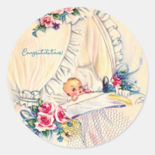 Sticker Rond Félicitations pour le nouveau bébé vintage