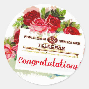 Sticker Rond Félicitations Telegram Roses carte postale Vintage