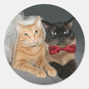 Sticker Rond Feline Bride et Groom