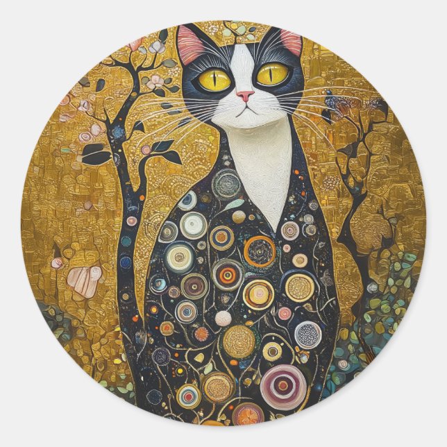 Sticker Rond Feline céleste en or (Devant)