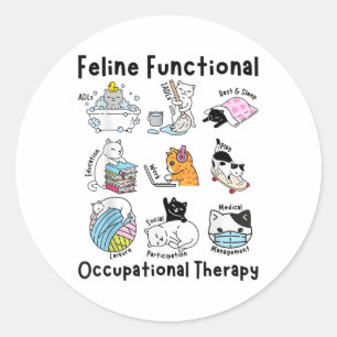 Sticker Rond Feline Fun Chat ergothérapie fonctionnelle Ot