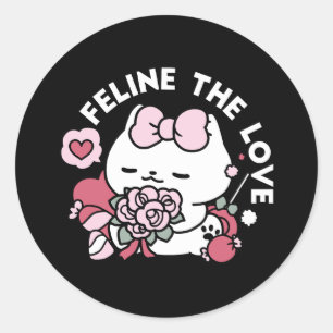 Sticker Rond Feline the Love - Design de chat de la belle Valen