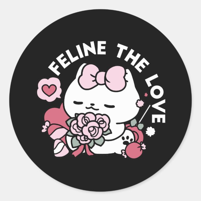 Sticker Rond Feline the Love - Design de chat de la belle Valen (Devant)