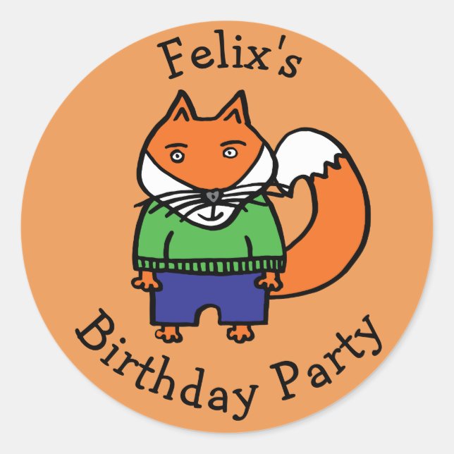 Sticker Rond Felix le renard fête d'anniversaire (Devant)