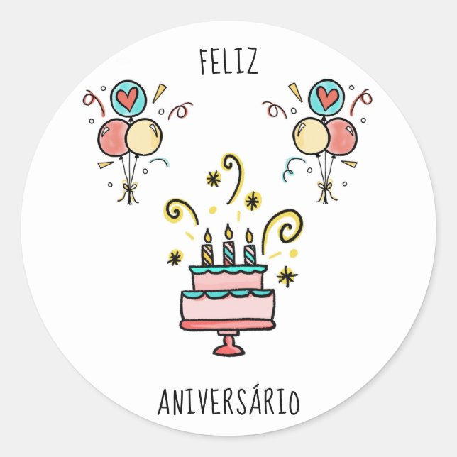 Sticker Rond Féliz Aniversário | Joyeux anniversaire (Devant)