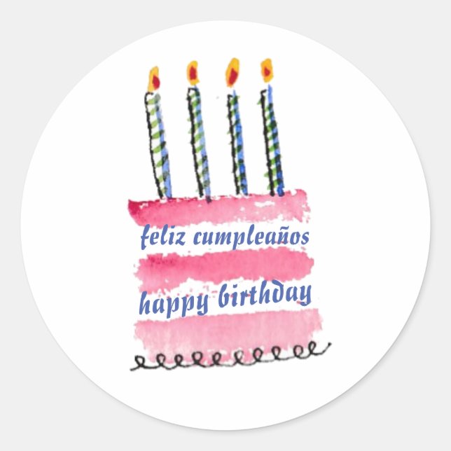 Sticker Rond feliz cumpleaños con pastel y velas (Devant)