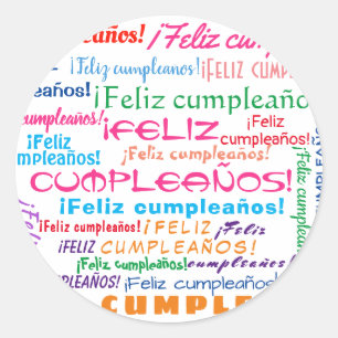 Sticker Rond Feliz Cumpleaños Espagnol Joyeux Mot d'Anniversair