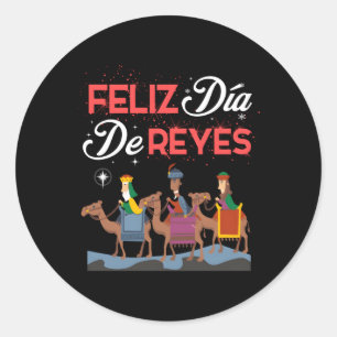 Sticker Rond Feliz Dia De Reyes Joyeux Epiphanie de Trois Rois 
