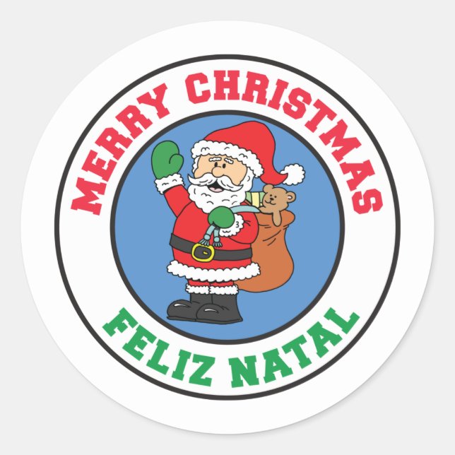 Sticker Rond Feliz Natal Joyeux Noël Père Noël (Devant)