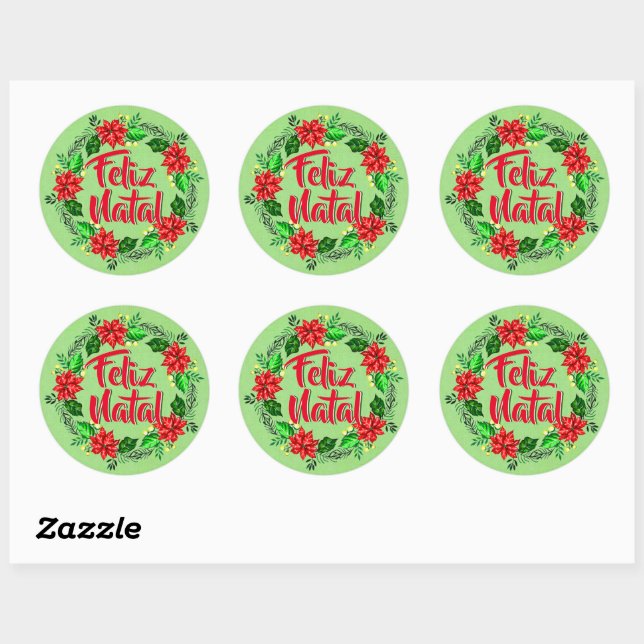 Sticker Rond Feliz Natal Portugais Joyeux Noël (Feuille)