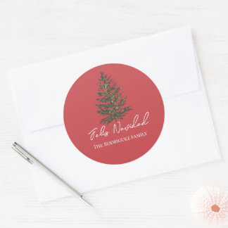 Sticker Rond Feliz Navidad-Merry Christmas Tree and Lights 