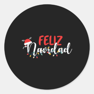 Sticker Rond Feliz Navidad Merry Christmas Xmas Lights Pajamas