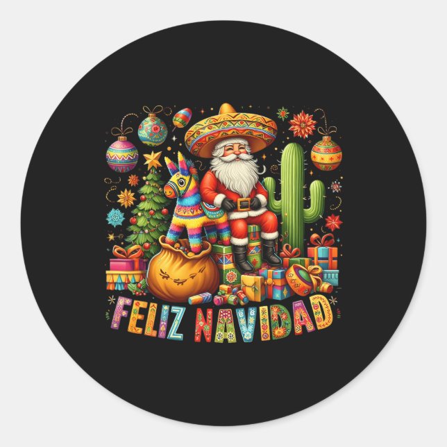 Sticker Rond Feliz Navidad Mexican Funny Christmas Père Noël Fe (Devant)