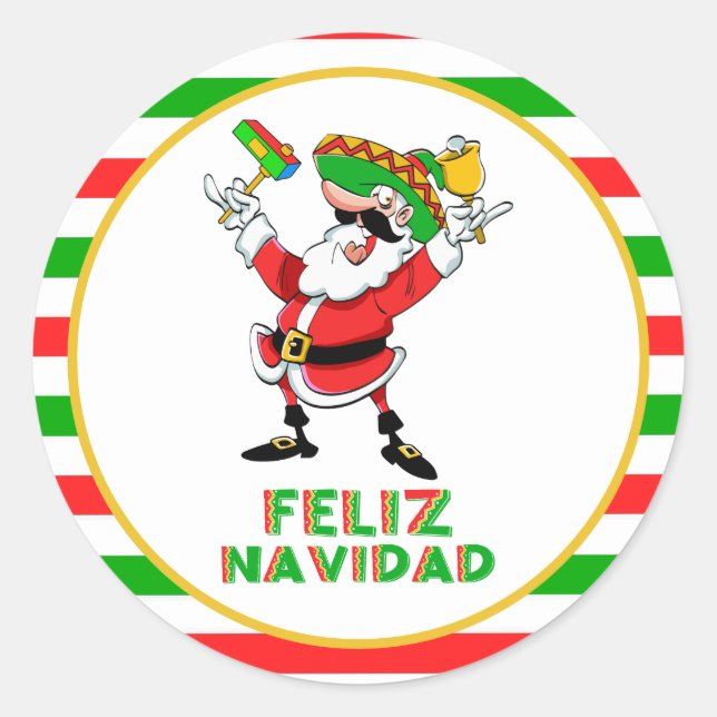 Sticker Rond Feliz Navidad Mexique Noël Père Noël (Devant)