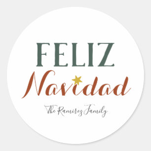 Sticker Rond Feliz Navidad minimaliste Noël étoile vacances