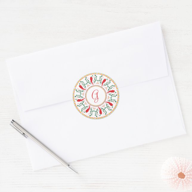 Sticker Rond Feliz Navidad Red Chile Pepper (Enveloppe)