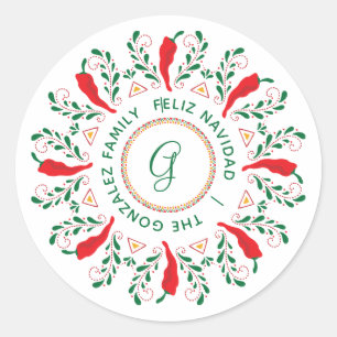 Sticker Rond Feliz Navidad Red Chile Pepper