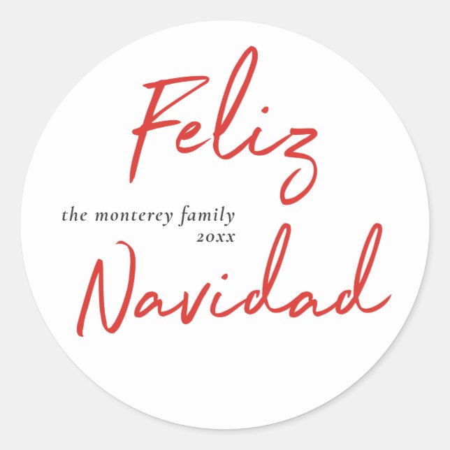 Sticker Rond Feliz Navidad Rouge Blanc (Devant)