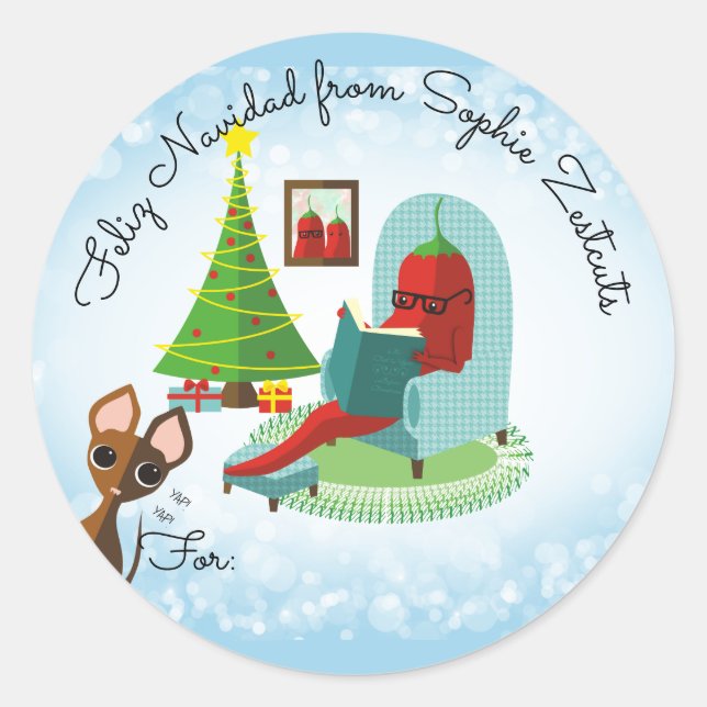 Sticker Rond Feliz Navidad salsa de piment Noël à (Devant)