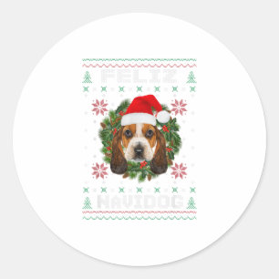Sticker Rond Feliz Navidog Basset chien de garde Père Noël Ha