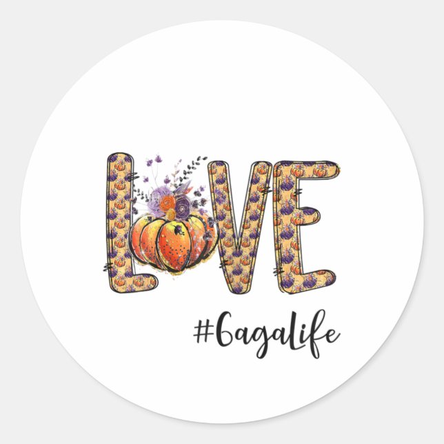 Sticker Rond Femens Love Gaga Vie Citrouille Automne Halloween (Devant)