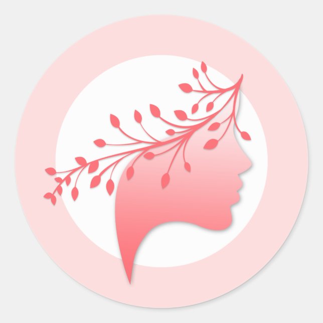 Sticker Rond Femine Silhouette Logo féminin Corail et rose (Devant)