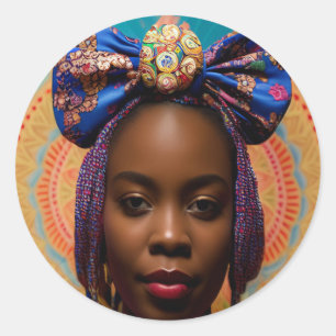 Sticker Rond Femme africaine avec grand arc et médaillon