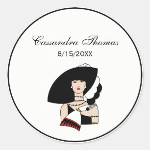 Sticker Rond Femme Art Déco vintage portant des gants Casquette