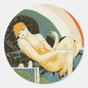 Sticker Rond Femme Art Déco vintage sur canapé, Chompre