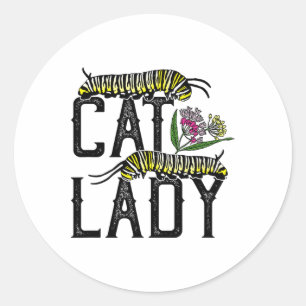 Sticker Rond Femme au chat - Funny Monarch Butterfly
