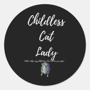 Sticker Rond Femme au chat sans enfant