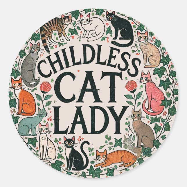 Sticker Rond Femme au chat sans enfant (Devant)
