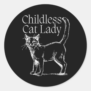 Sticker Rond Femme au chat sans enfant